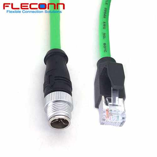 M12 X型编码8P公头转RJ45网线Cat6a双屏蔽10Gbps M12以太网连接线