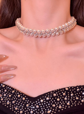 里昂大小姐多层闪锆珍珠项链