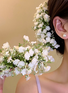 【原创设计】超仙白色花朵香蕉夹女一字夹后脑勺横夹发卡发夹头饰