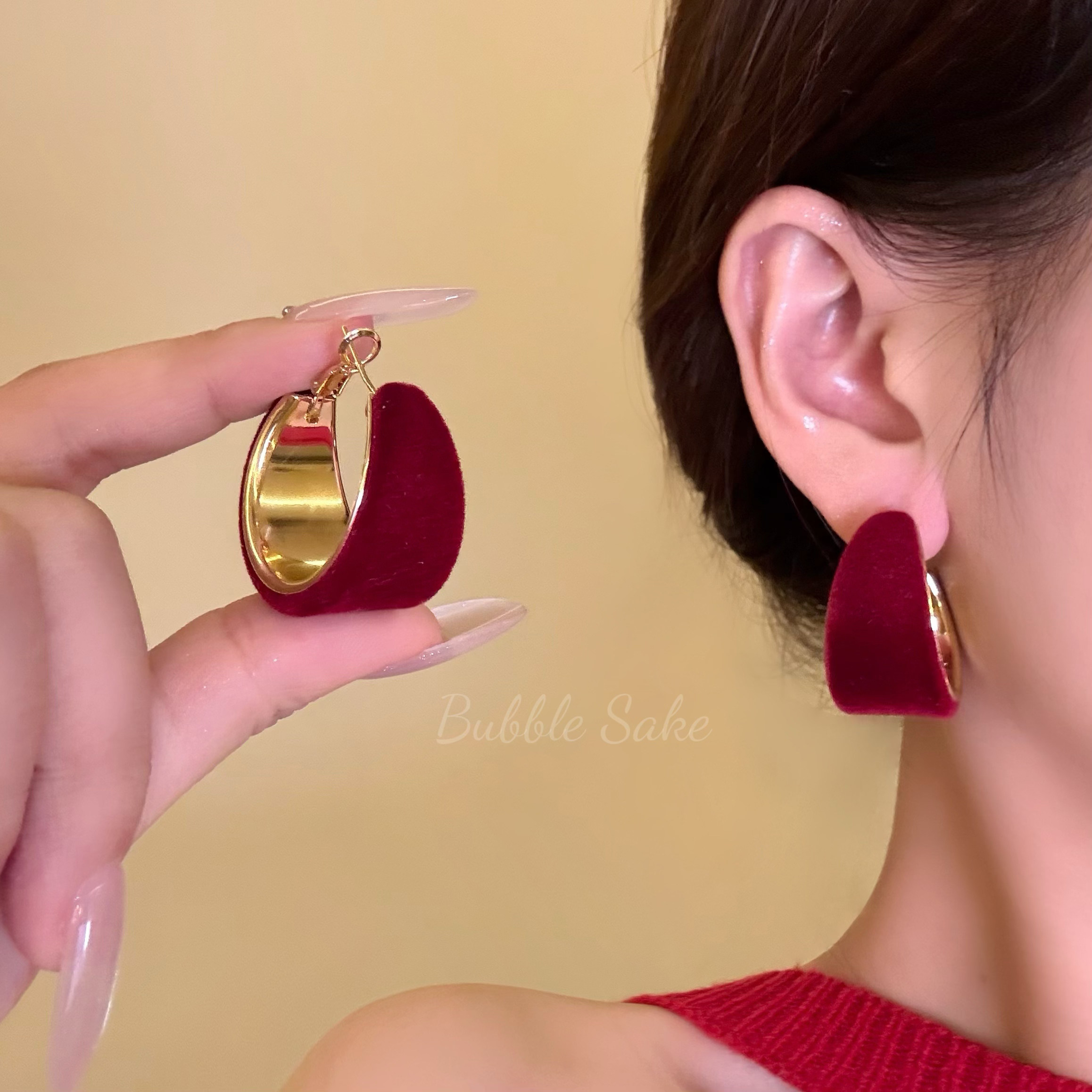 朗姆红茶  复古红色植绒耳圈女港风高级感气质耳环独特漂亮耳饰品,饰品/流行首饰/时尚饰品新,耳环,淘宝优惠券,粉丝福利购,淘宝优惠卷