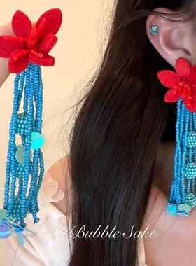 Bubble Sake暮色沙滩 度假风撞色花朵耳环女夸张时尚出游耳饰耳坠