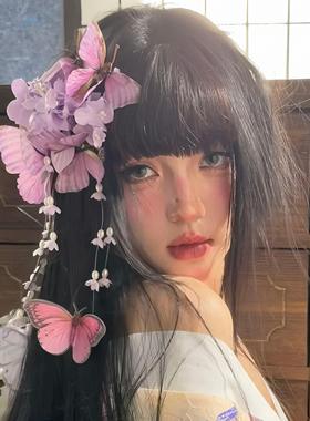 Bubble Sake昭和少女 新中式铃兰花蝴蝶发夹女侧边夹拍照夸张配饰