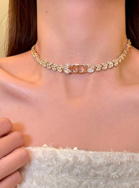 花漾小香闪钻麦穗CD字母choker