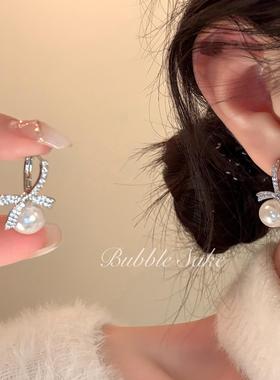 Bubble Sake顶楼千金 法式蝴蝶结珍珠耳环2025新款爆款秋冬耳饰女