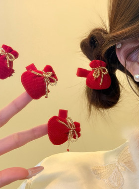 福气满满 新年可爱红色小福袋发夹女2026年过年喜庆发卡头饰发饰