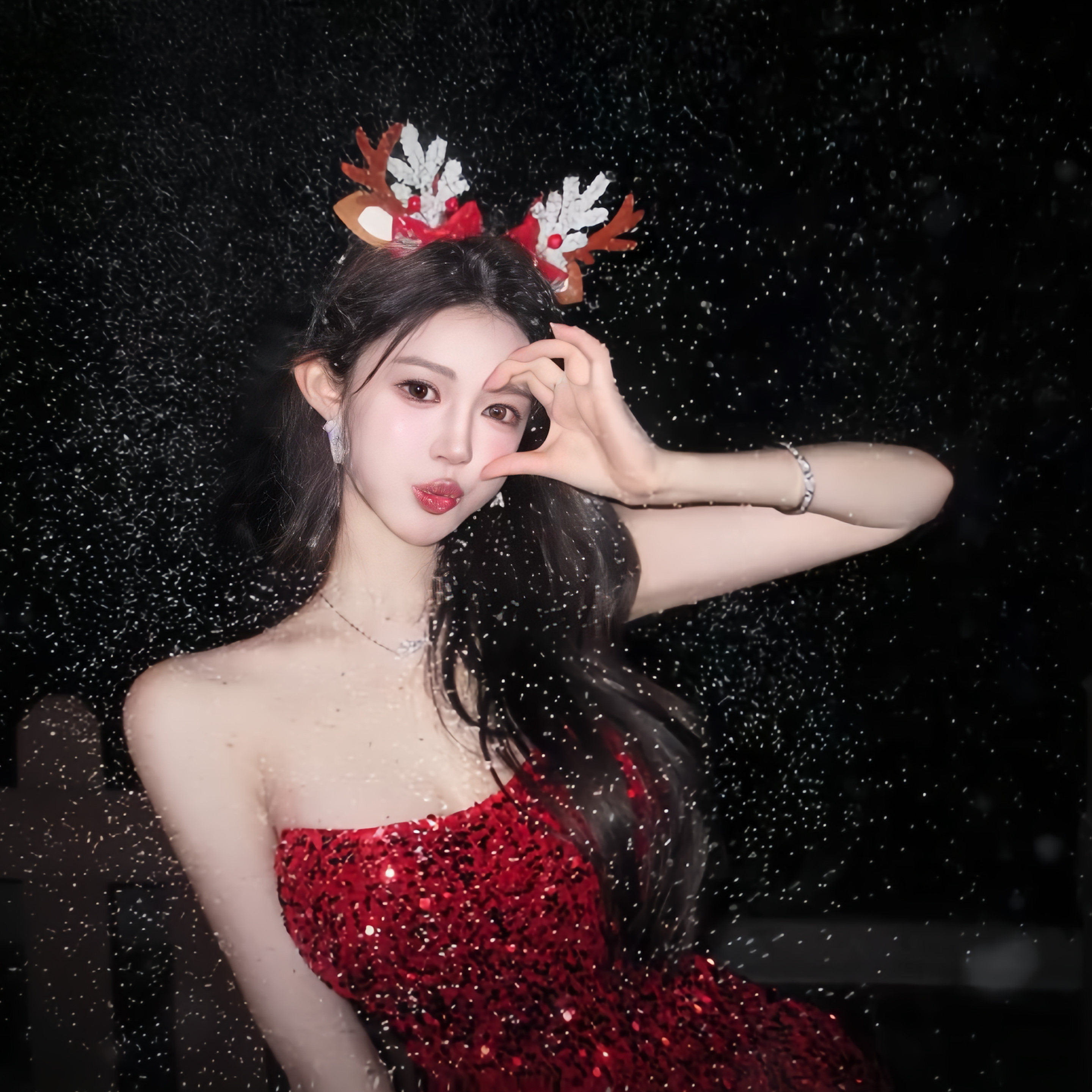 Happy圣诞夜！可爱咖色鹿角发箍女圣诞节氛围感拍照装扮头饰发饰