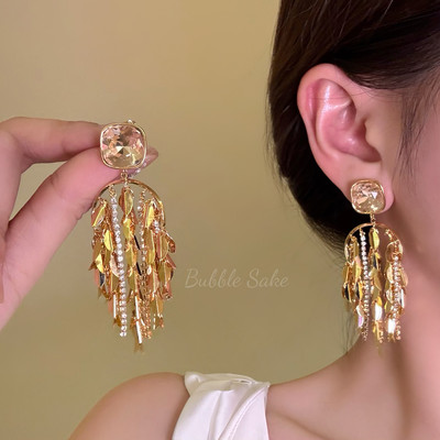 贵感名伶金色流苏耳环