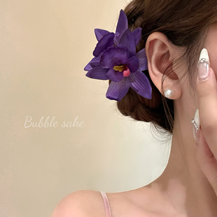 淡雅佳人 新中式紫色蕙兰花发夹女侧边夹子头花古风旗袍头饰发饰