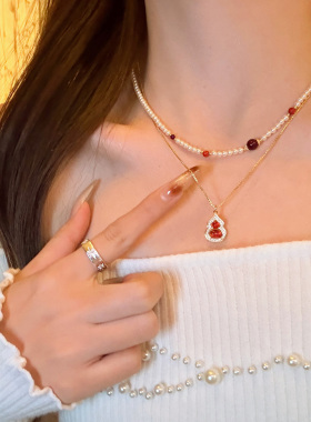 新中式红色玛瑙葫芦珍珠项链