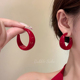 港风美女 复古红色耳圈女轻奢气质耳环圈圈高级感简约耳扣耳饰
