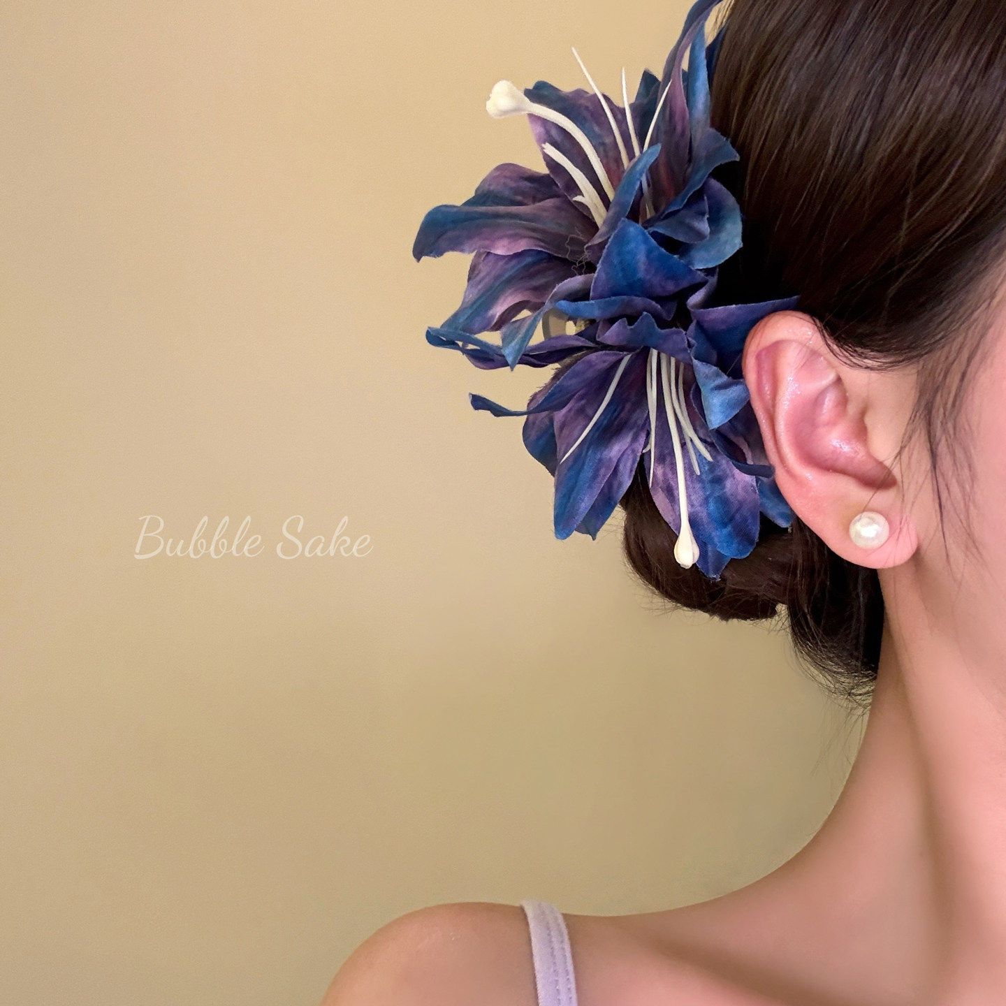 【原创】南洋假日 油画紫百合花朵抓夹海边度假风侧边夹头花发饰