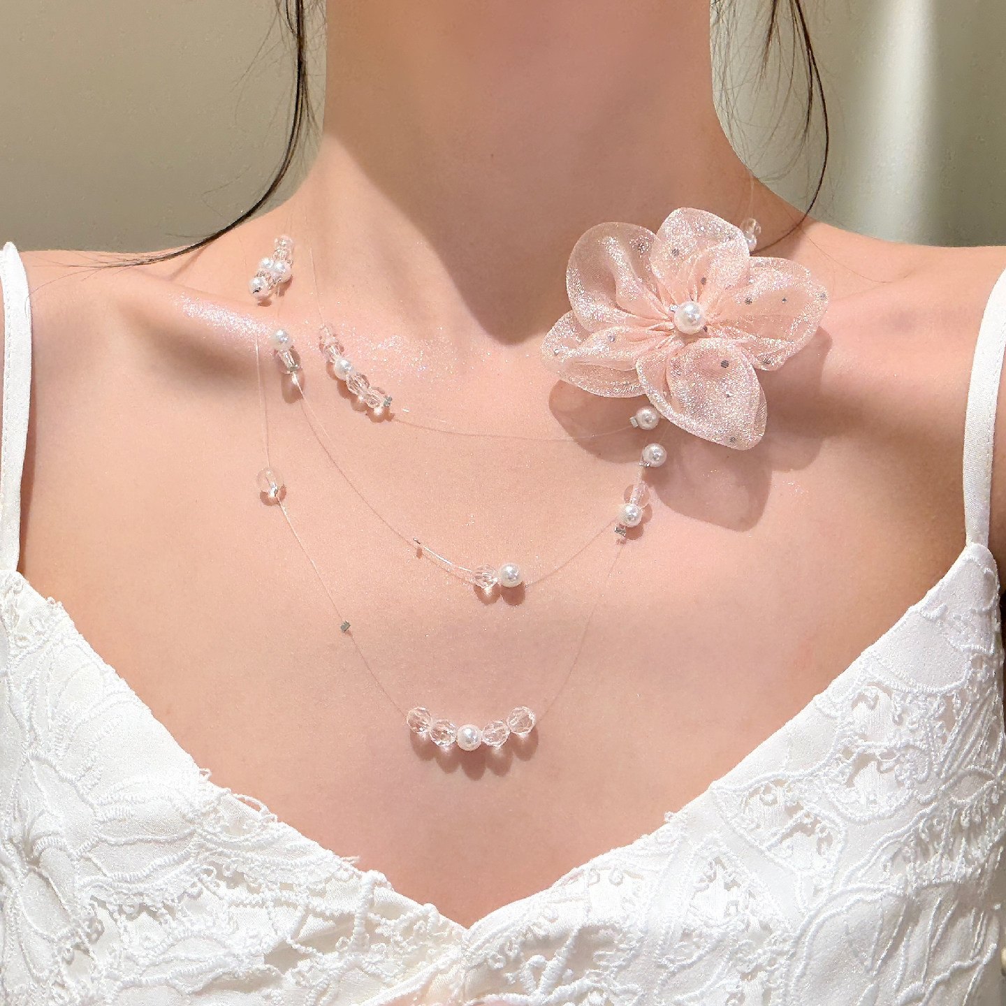 【原创】樱岛之恋 樱花多层珍珠项链甜美小众配裙子锁骨链配饰女