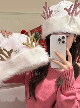 mistletoe氛围 白色雪花鹿角圣诞帽子圣诞节cos穿搭拍照道具头饰
