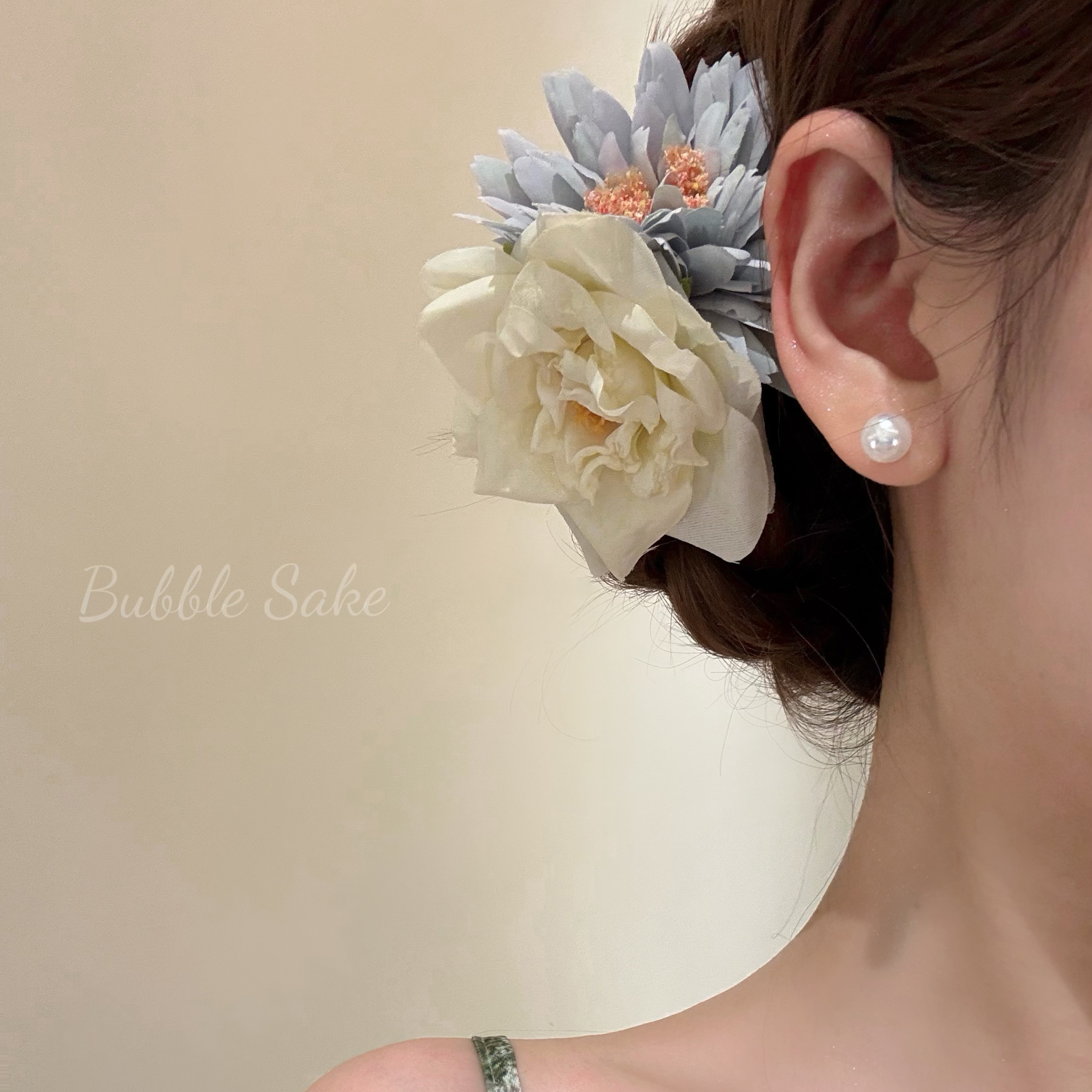 原创【木浦花筏】奶白玫瑰花朵发夹女2025新款海边头花发饰头饰