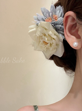 原创【木浦花筏】奶白玫瑰花朵发夹女2025新款海边头花发饰头饰