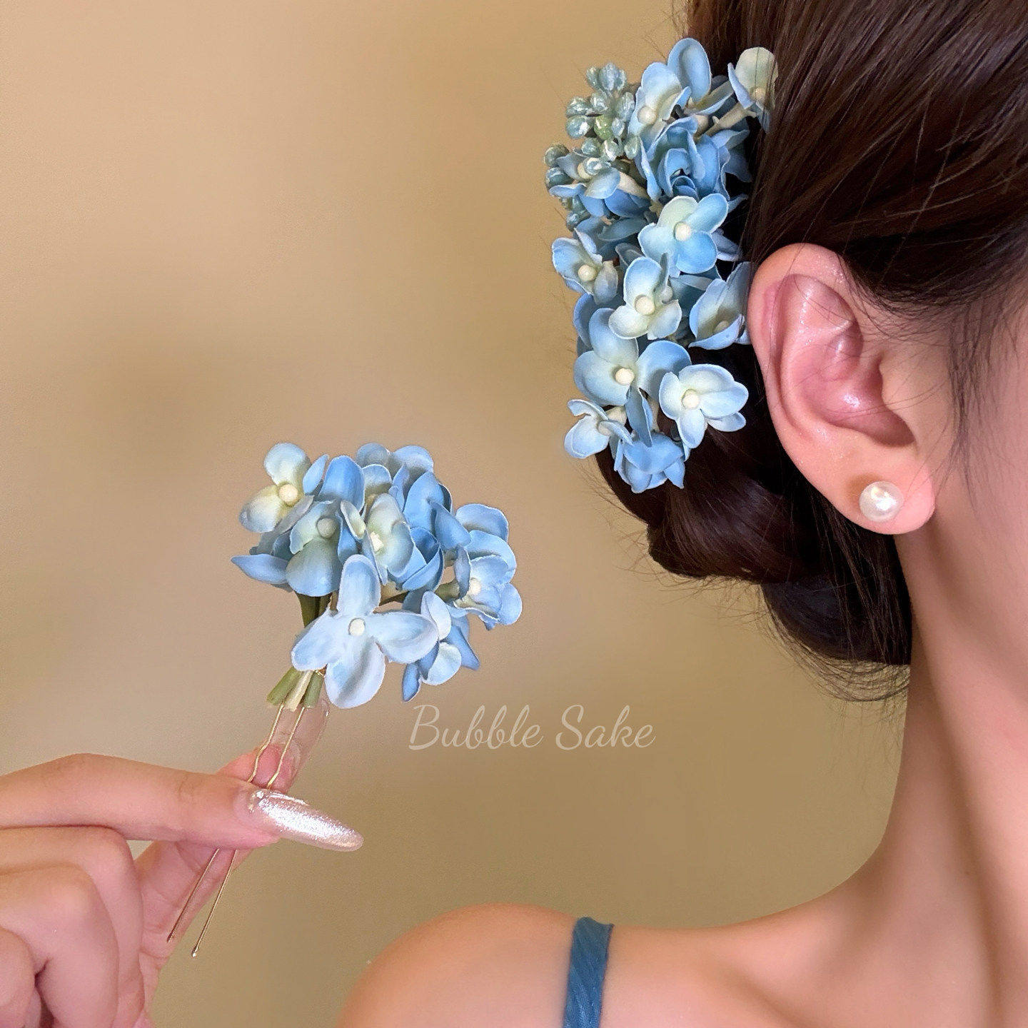 春和奶盖 超仙蓝色花朵发簪女海边度假发钗簪花订婚头花古风发饰
