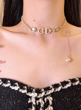 碎钻香氛小香风CD字母珍珠项链