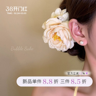 【原创】柔雾花漾 黄色玫瑰花朵发夹女边夹头花海边度假拍照发饰