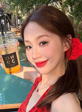 显白利器~红玫瑰花朵发夹女后脑勺ins高级感边夹侧边发饰度假头饰