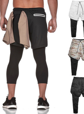 Men Capris Running Pants Quick Dry Gym Fitness Tight trouser