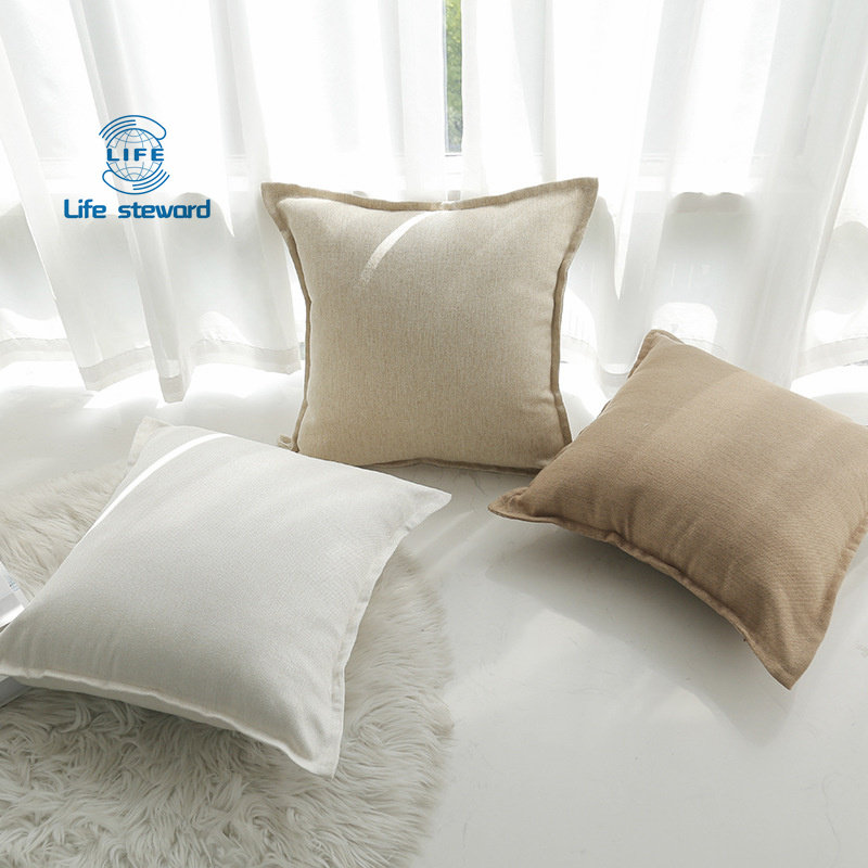仿麻包边抱枕套客厅沙发靠垫套纯色办公腰枕cushion cover pillow