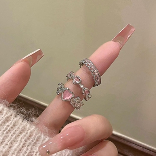 Female Adjustable Rings Index Finger Ring 轻奢甜美粉色食指戒