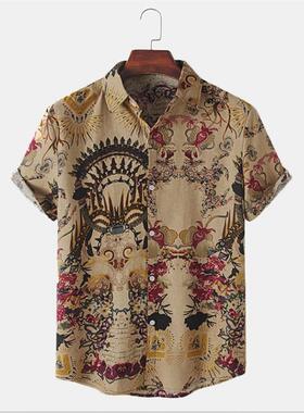 Summer linen lapel short sleeve shirt for men 翻领短袖衬衣男