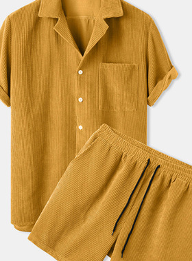 Summer men's short sleeve shirt and shorts 衬衫短裤套装男