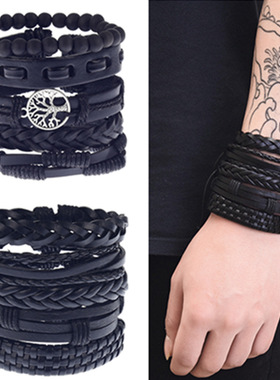 Multilayer Leather Bracelet Men Women Rope Wrap Bracelets