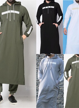 Men Thobe Arabic Clothing Muslim Long Robes Kaftan Sweater