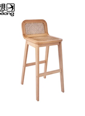 迅想 K-3668藤编实木吧台椅商用家用收银台前台靠背椅 原木本色