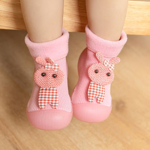 秋冬款婴儿学步鞋加厚保暖宝宝袜子鞋可爱卡通儿童防滑加绒地板鞋