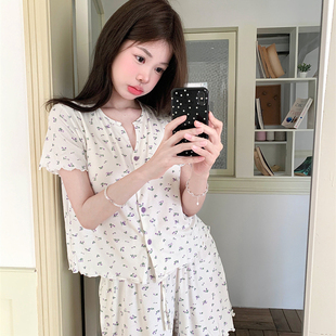 家居服套装 纯欲风带胸垫碎花睡衣女夏季 短裤 2025新款 甜美可爱短袖