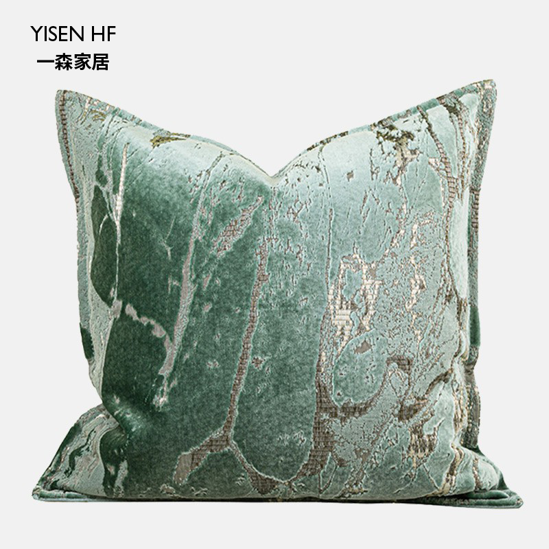 『山河』翡翠绿轻奢新中式沙发抱枕高级感靠枕样板间软装靠包腰枕