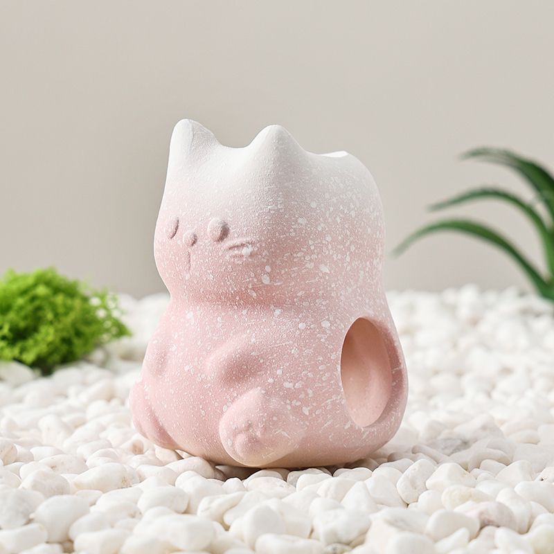 粗陶斗鱼鱼虾躲避屋小猫造型沉水式鱼缸造景装饰鹦鹉鱼繁殖屋