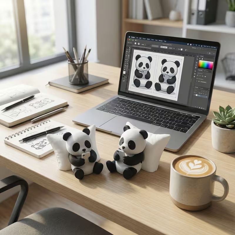呆萌立体熊猫3D打印摆件车载家居办公饰品儿童解压节日小礼物