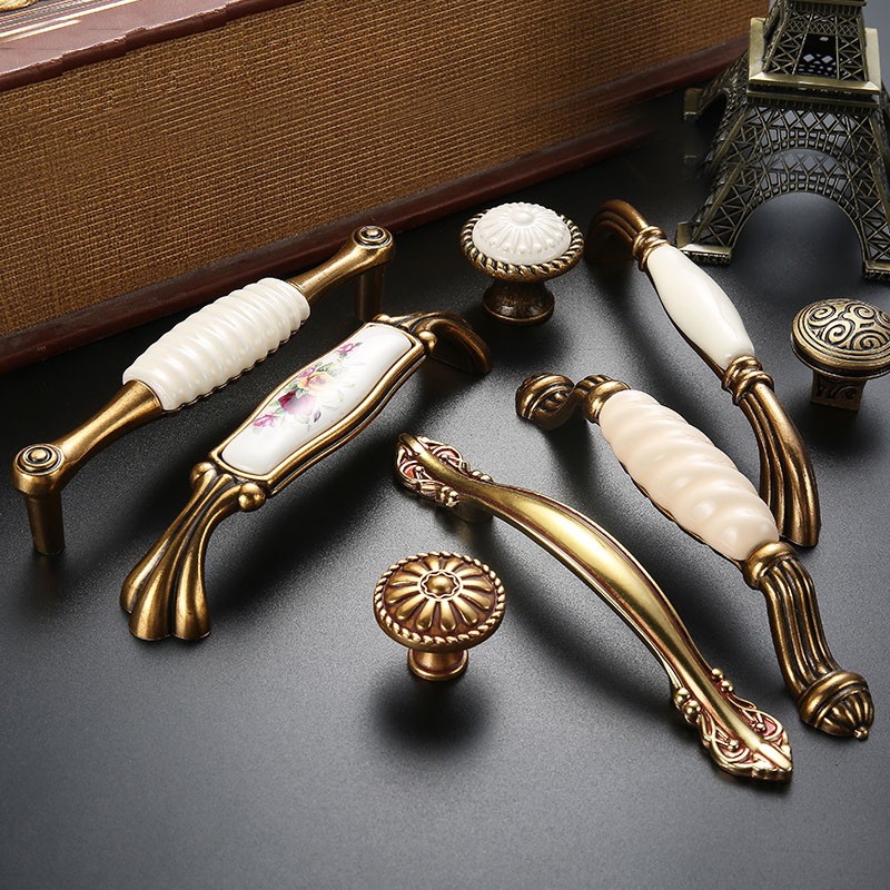 孔距96/128/160中式仿古铜色厨房酒柜抽屉拉手欧式橱柜衣柜门把手