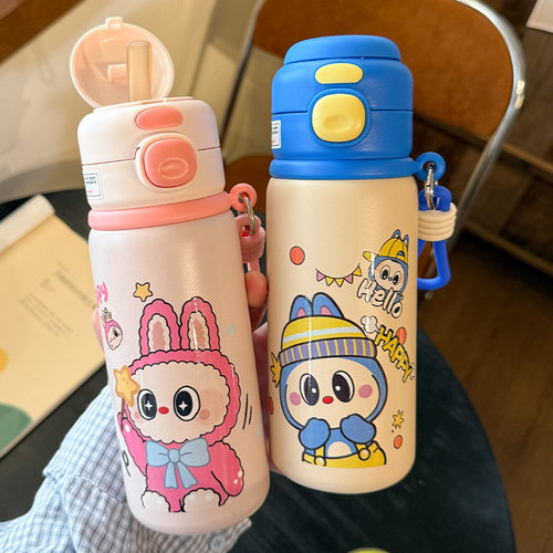 新款儿童保温杯女生吸管水杯高颜值双饮新款杯子男学生上学专用