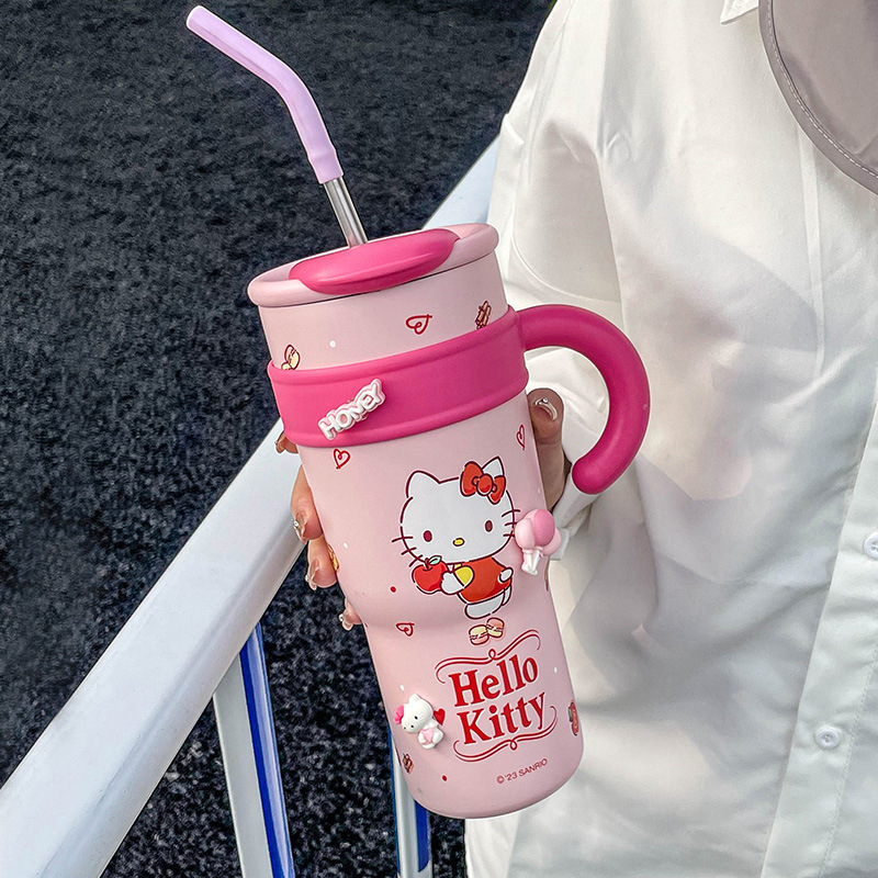 hellokitty巨无霸保温杯女生吸管水杯可爱杯子办公室冰霸杯大容量