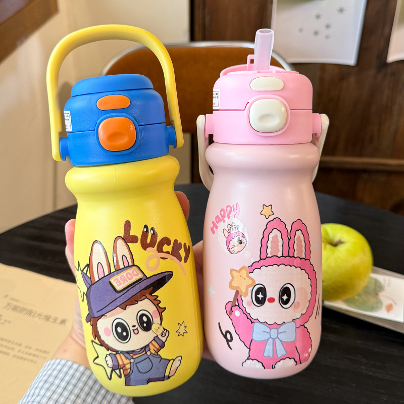 儿童保温杯学生上学专用水杯女新款2025高颜值陶瓷吸管杯子大容量