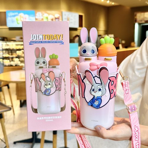 三丽鸥朱迪尼克保温杯女士高颜值带吸管双饮杯大容量男女学生水壶