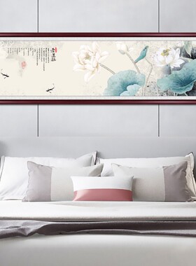 新中式客厅装饰画书房茶室水墨画沙发背景墙壁画荷花卧室床头挂画