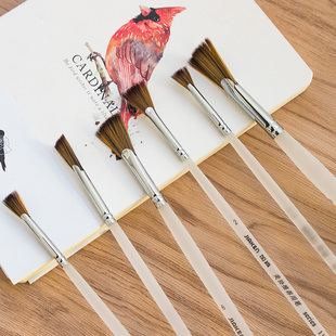 加肯尼龙毛鱼尾笔111透明磨砂杆水粉丙烯扇形画笔