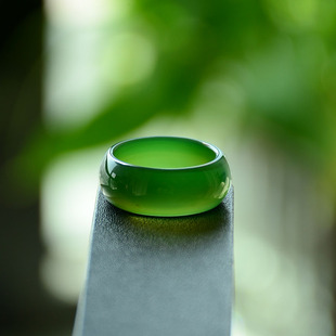 乌云碧绿20天然奇石玉髓指环戒指女食指玛瑙素圈男跑环证书0303