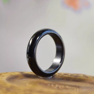 新款 天然黑玉髓指环戒指女墨玉玛瑙尾戒子食指小众玉石男跑环证书