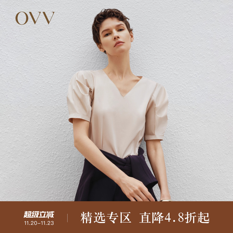 OVV套头衫短袖春夏泡泡袖上衣