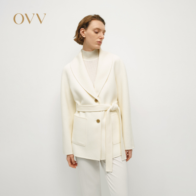 OVVOutlet秋冬热卖热卖女装简约优雅青果领短款羊毛双面呢大衣