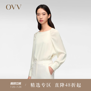 20MM彈力雙喬桑蠶絲肩部抽褶方領襯衫 女裝 OVVOutlet2024春夏新款