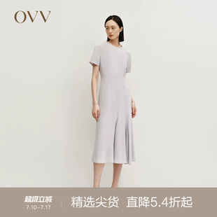 【日本进口三醋酸】OVVOutlet秋冬热卖女装短袖圆领A字连衣裙