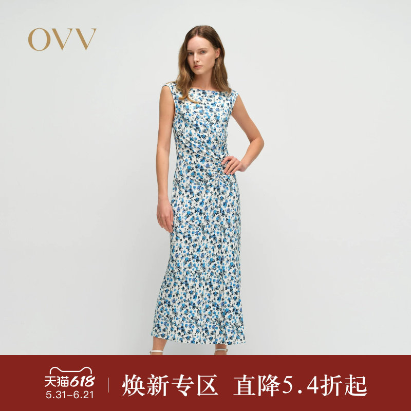 OVV2025春夏新款女装浪漫法式小碎花印花长款连衣裙